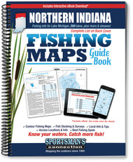 Northern Indiana Fishing Map Guide cover - includes contour lake maps and fishing information for over 200 lakes and rivers