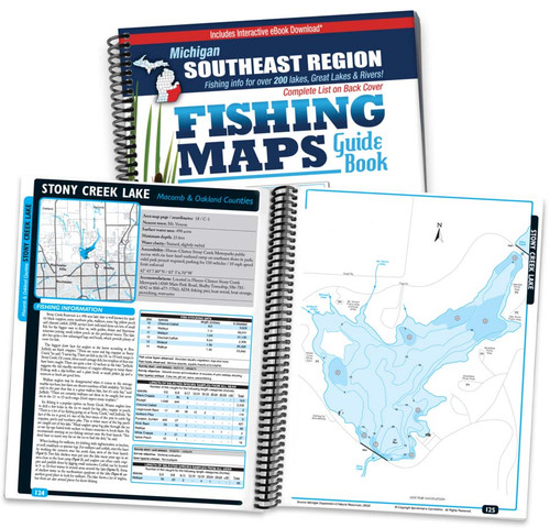 Southeast Michigan Fishing Map Guide cover and map page spread