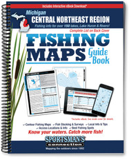 Central-Northeast Michigan Fishing Map Guide cover - includes contour lake maps and fishing information for over 150 lakes, streams, plus Great Lakes coverage