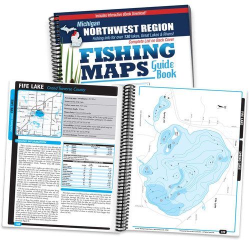 Northwest Michigan Fishing Map Guide cover and map spread