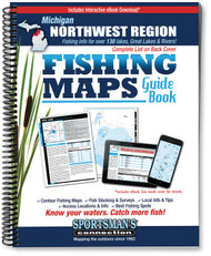 Northwest Michigan Fishing Map Guide Fishing Map Guide cover - includes contour lake maps and fishing information for over 130 lakes and rivers plus Great Lakes coverage