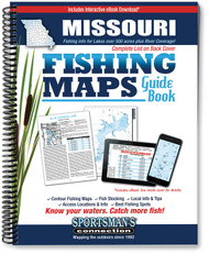 Missouri Fishing Map Guide cover - includes contour lake maps and fishing information for all lakes over 500 acres