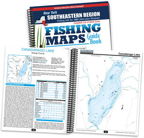 Southeastern New York Fishing Map Guide cover and map page spread