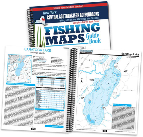 Central Southeastern Adirondacks New York Fishing Map Guide cover and map page spread