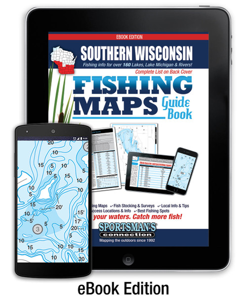 Southern Wisconsin Fishing Map Guide eBook Edition - includes contour lake maps and fishing information for over 170 lakes