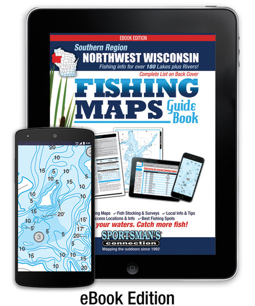 Northwest Wisconsin Southern Region Fishing Map Guide eBook Edition - includes contour lake maps and fishing information for over 190 lakes