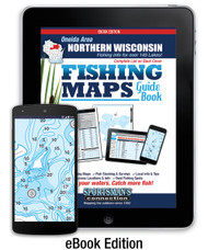 Oneida Area Northern Wisconsin Fishing Map Guide eBook cover - includes contour lake maps and fishing information for over 145 lakes