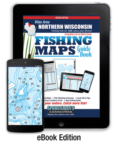 Vilas Area Wisconsin Fishing Map Guide eBook - includes contour lake maps and fishing information for over 180 lakes
