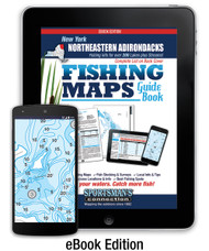 Northeastern Adirondacks New York Fishing Map Guide cover - includes contour lake maps and fishing information for over 190 lakes and rivers