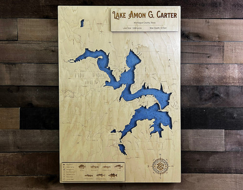 Lake Amon G. Carter - Wood Engraved Map