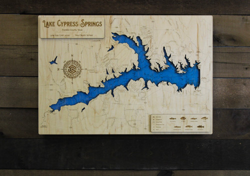 Lake Cypress Springs - Wood Engraved Map