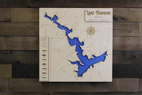 Lake Hawkins - Wood Engraved Map