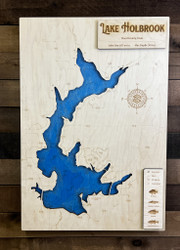 Lake Holbrook - Wood Engraved Map