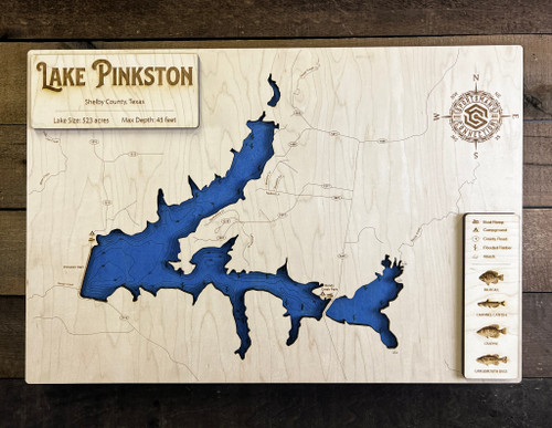 Pinkston Reservoir - Wood Engraved Map