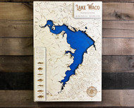 Waco Lake - Wood Engraved Map