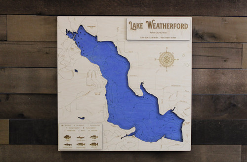 Lake Weatherford - Wood Engraved Map
