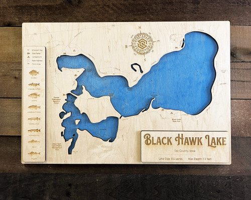 Black Hawk - Wood Engraved Map