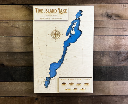 Five Island (951 acres) - Wood Engraved Map