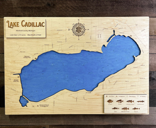 Cadillac - Wood Engraved Map