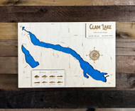 Clam (Chain O' Lakes) - Wood Engraved Map