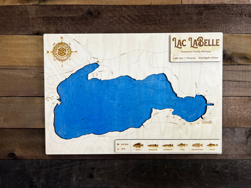 Lac LaBelle - Wood Engraved Map