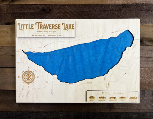 Little Traverse - Wood Engraved Map