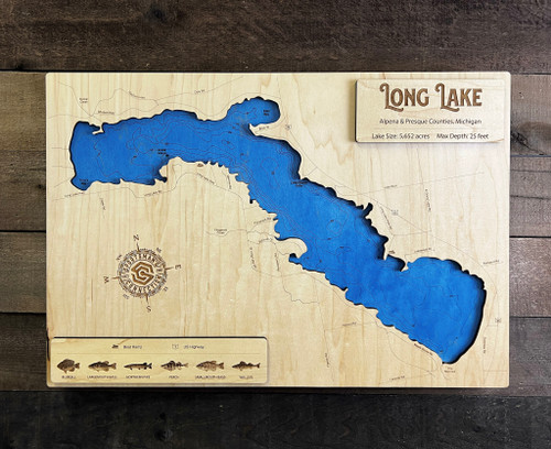 Long (5,652 acres) - Wood Engraved Map