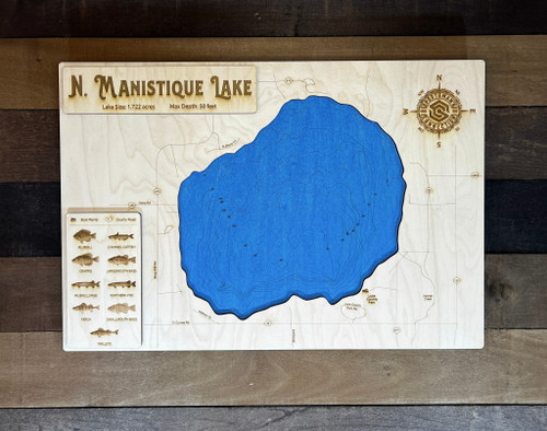 Manistique, North (aka "Round Lake") - Wood Engraved Map