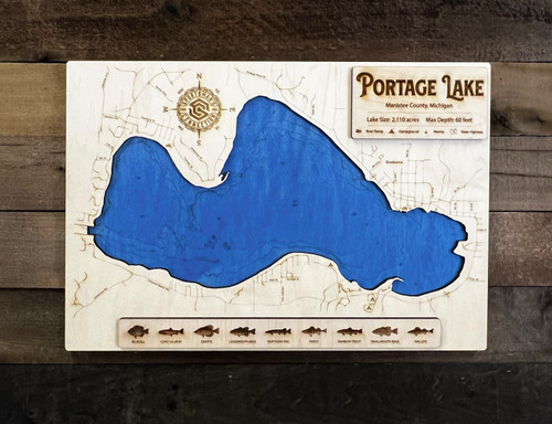 Portage (2110 acres) - Wood Engraved Map