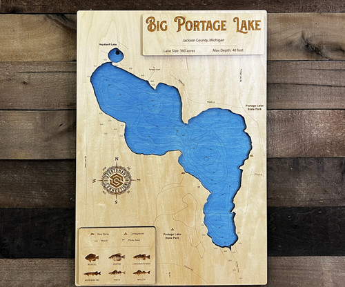 Portage, Big - Wood Engraved Map