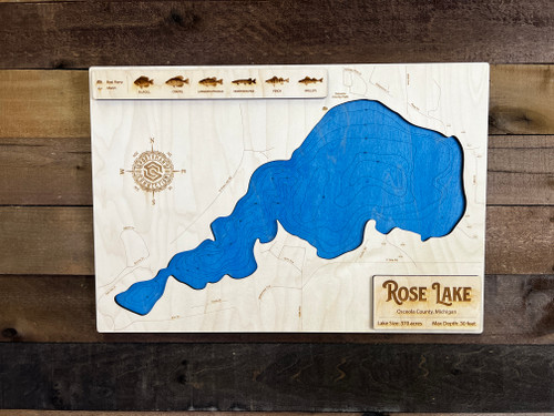 Rose (370 acres) - Wood Engraved Map