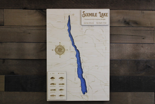 Sixmile (407 acres) - Wood Engraved Map