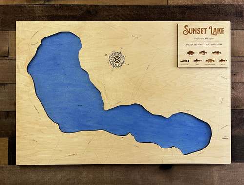 Sunset (545 acres) - Wood Engraved Map