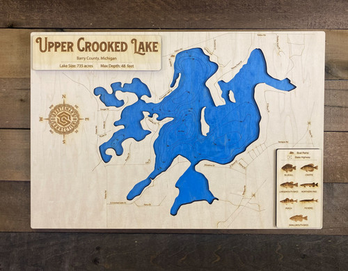 Upper Crooked - Wood Engraved Map