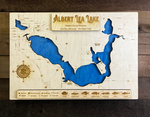 Albert Lea - Wood Engraved Map