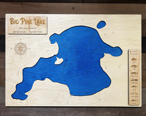Big Pine (614 acres) - Wood Engraved Map