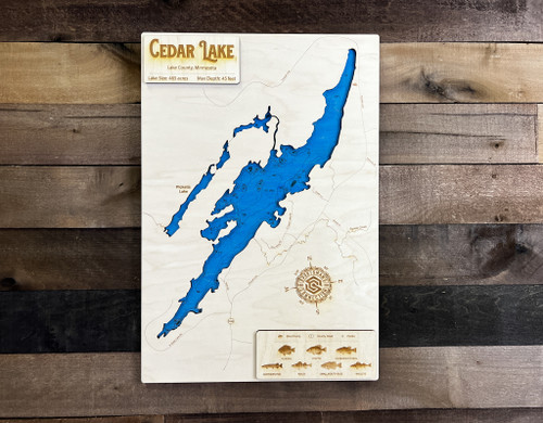 Cedar (464 acres) - Wood Engraved Map