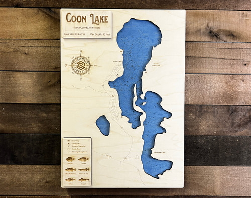 Coon-Sandwick Wood Engraved Map