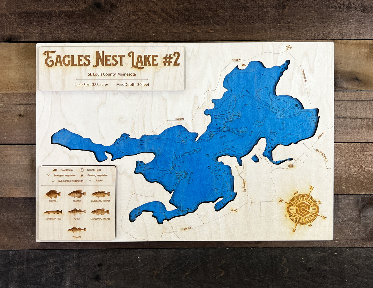 Eagles Nest #2 - Wood Engraved Lake Map