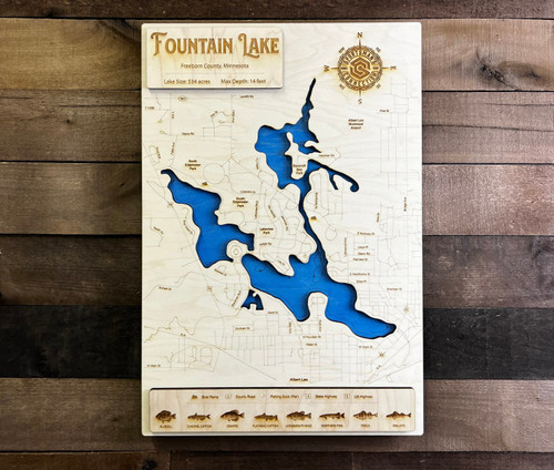 Fountain - Wood Engraved Map