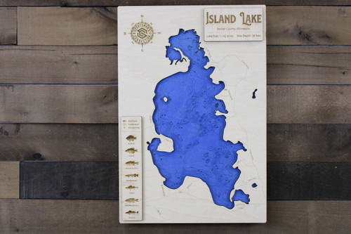 Island (1142 acres) - Wood Engraved Map
