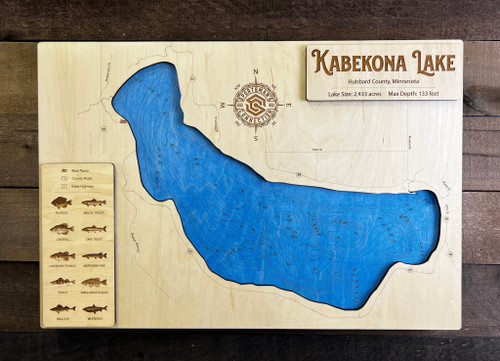Kabekona - Wood Engraved Map