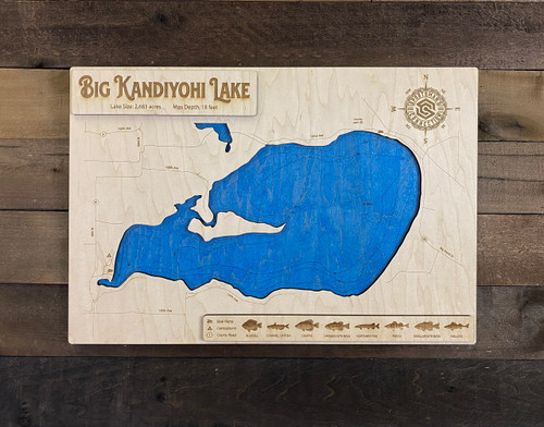Big Kandiyohi - Wood Engraved Map