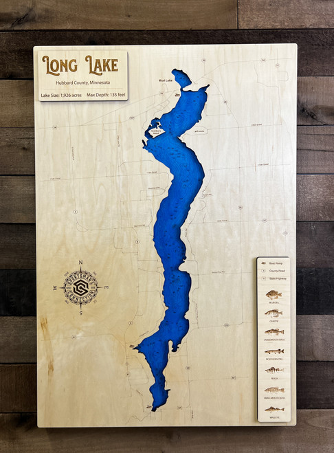 Long (1,974 acres) - Wood Engraved Map
