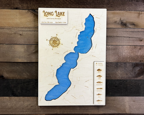 Long (Isanti) - Wood Engraved Map