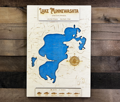 Minnewashta - Wood Engraved Map