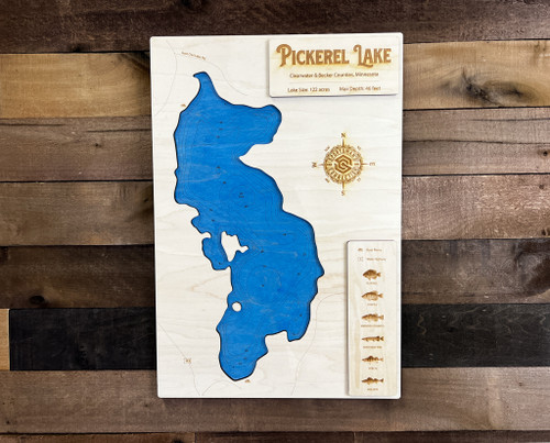 Pickerel (332 acres) - Wood Engraved Map