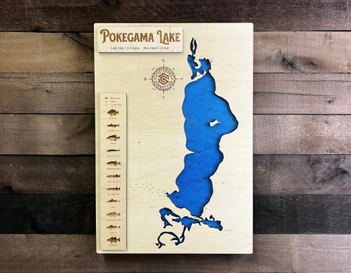 Pokegama (1,515 acres) - Wood Engraved Map