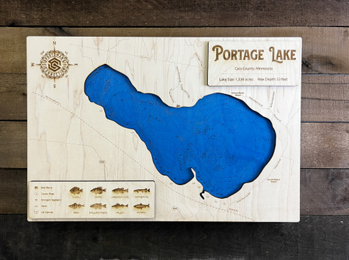 Portage (by Bena) - Wood Engraved Map