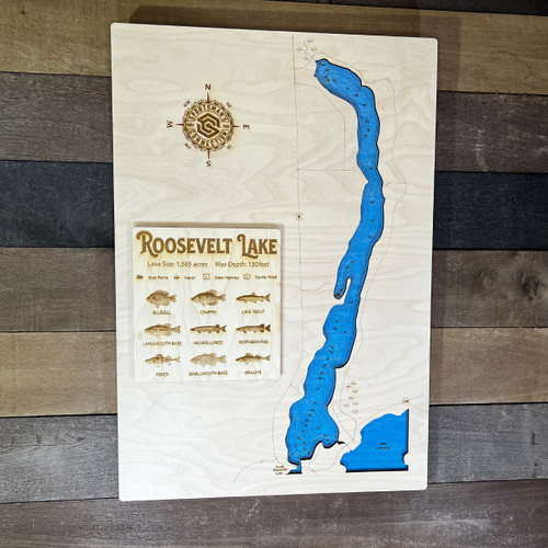 Wood Engraved Map - Roosevelt Lake front